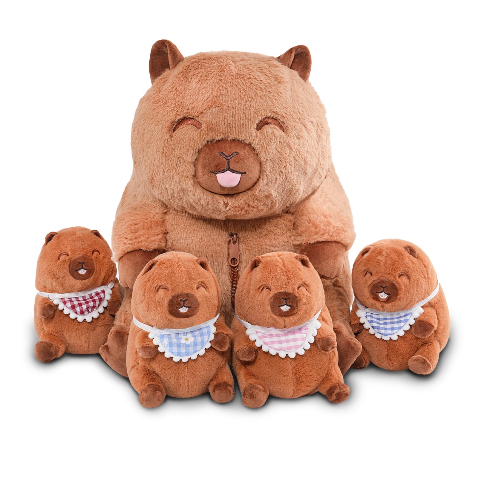 Niuniu Daddy 13' | 5 In 1 Capybara Stuffed Animals Family Set, Mommy Capybara Plush With 4 Babies Toys, Kawaii Big Pillowfort P